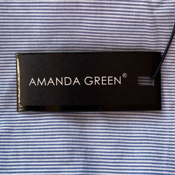 AMANDA Green Women’s Blue And White Striped Long Sleeve Button Up Top Size Small - Picture 15 of 16